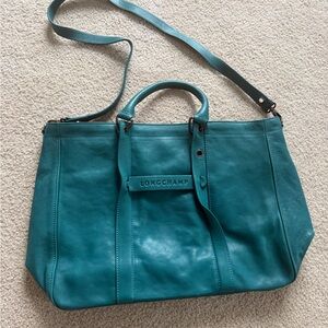 Longchamp Turquoise Leather Tote